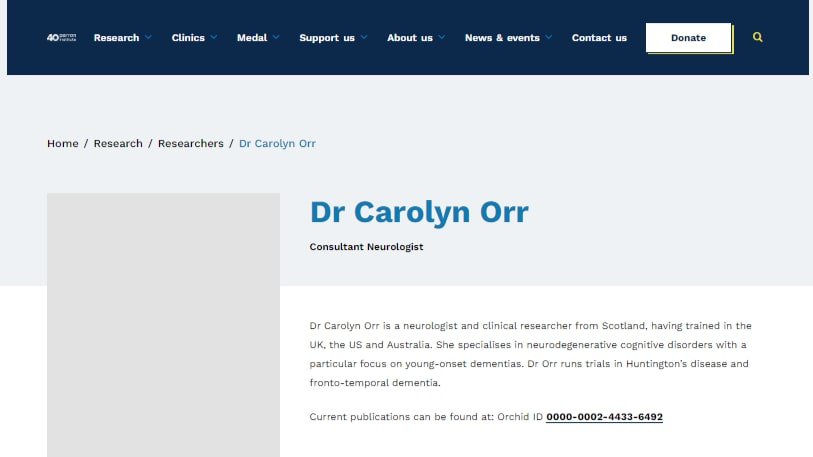 Dr Carolyn Orr of Royal Perth Hospital Homepage