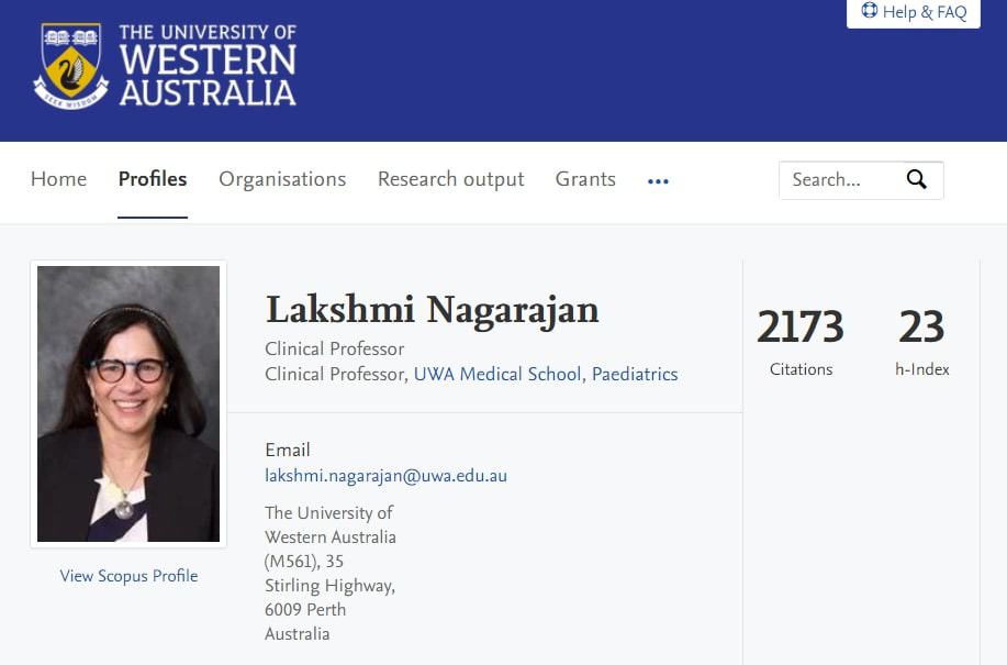 Dr Lakshmi Nagarajan of Perth Children’s Hospital Homepage