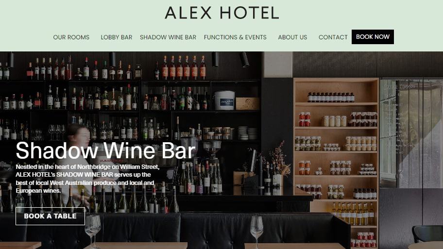 Alex Hotel’s Shadow Wine Bar Homepage