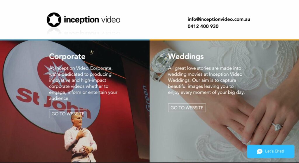 Inception Video Production' Homepage
