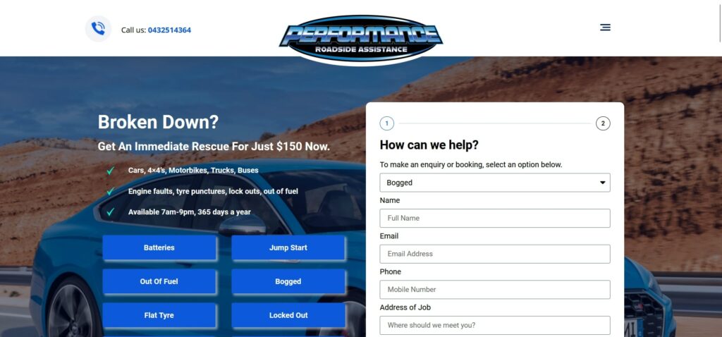 Performance Roadside Assistance's Homepage