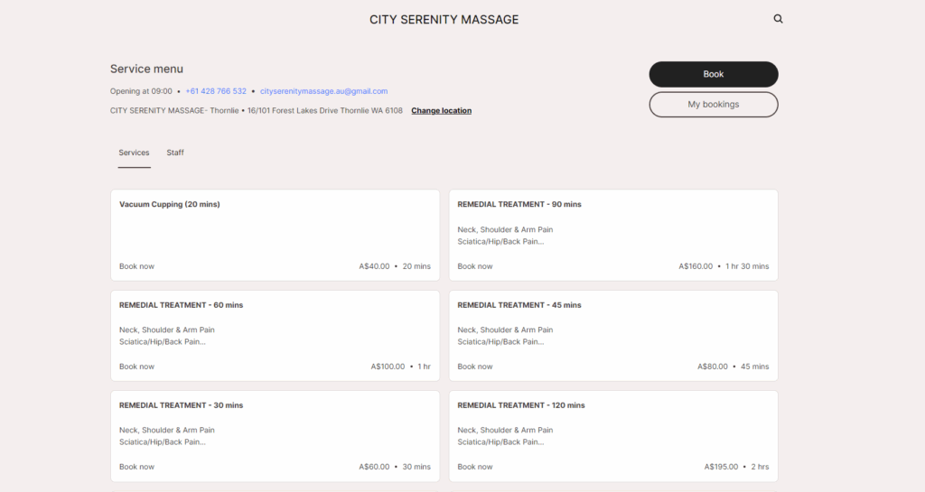 City Serenity Massage homepage